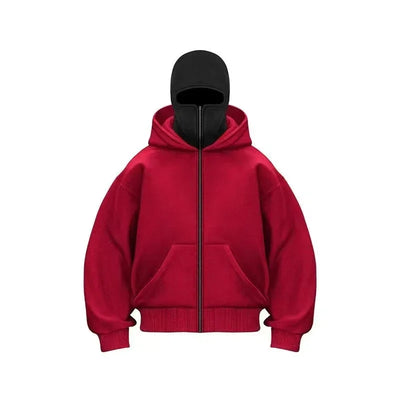 Men and women Balaclava Y2K Gothic Harajuku winter new item double hooded sweatshirt men's hooded mask zipper sportswear