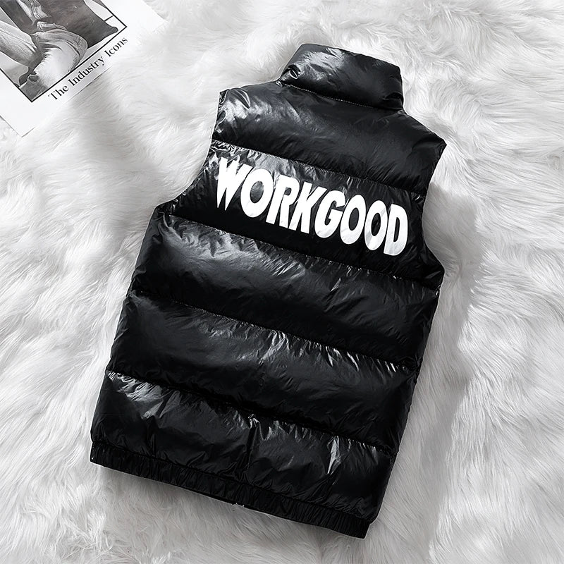 Vest Winter Hooded Glossy Cotton Vest Casual Waistcoat Men's Sleeveless Jacket Warm Overcoats Zipper Solid Color Mens Warm Vests