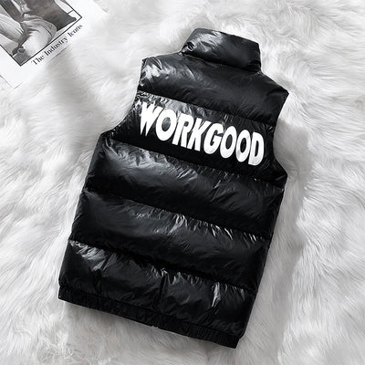 Vest Winter Hooded Glossy Cotton Vest Casual Waistcoat Men's Sleeveless Jacket Warm Overcoats Zipper Solid Color Mens Warm Vests