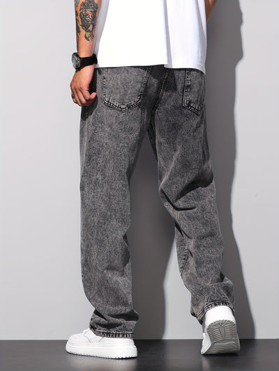 1pc American High Street Loose Jeans, Vintage Snowflake Washed Wide Leg Pants, Unisex Without Belt/Without Hanging