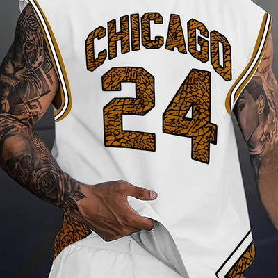 Men'S Chicago 24 Basketball Jersey Tank Top - Navy Blue &amp; White 3D Print Design, Sleeveless Crew Neck, Casual Summer Sportswear, Perfect for Casual Attire, Basketball Shirt, Comfortable Fit