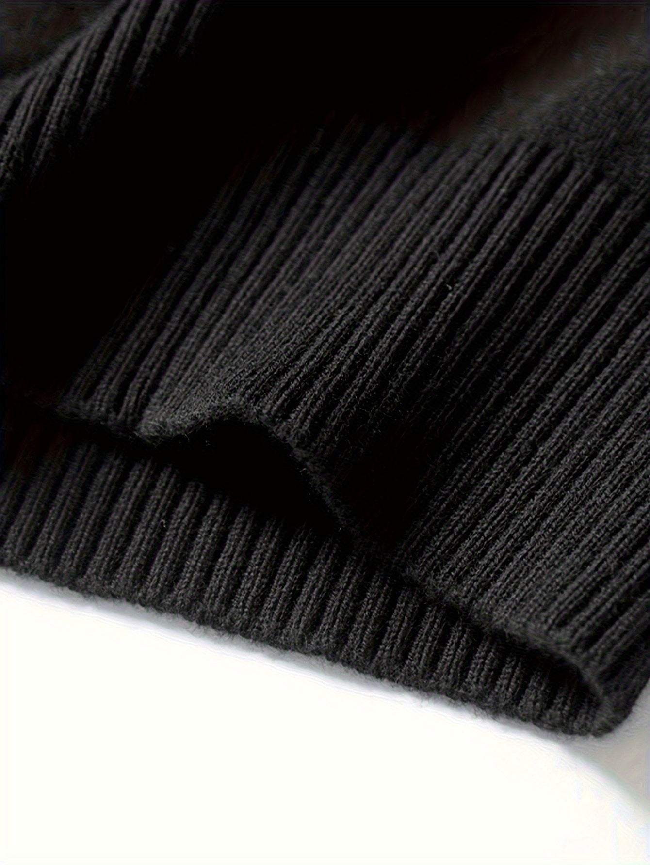 1pc Men's Casual Short Sleeve Knit Sweater - Solid Black Round Neck Half-Zip Pullover, Regular Fit Autumn Winter Layering Essential, Hand Wash Only