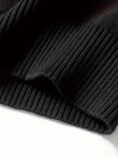 1pc Men's Casual Short Sleeve Knit Sweater - Solid Black Round Neck Half-Zip Pullover, Regular Fit Autumn Winter Layering Essential, Hand Wash Only
