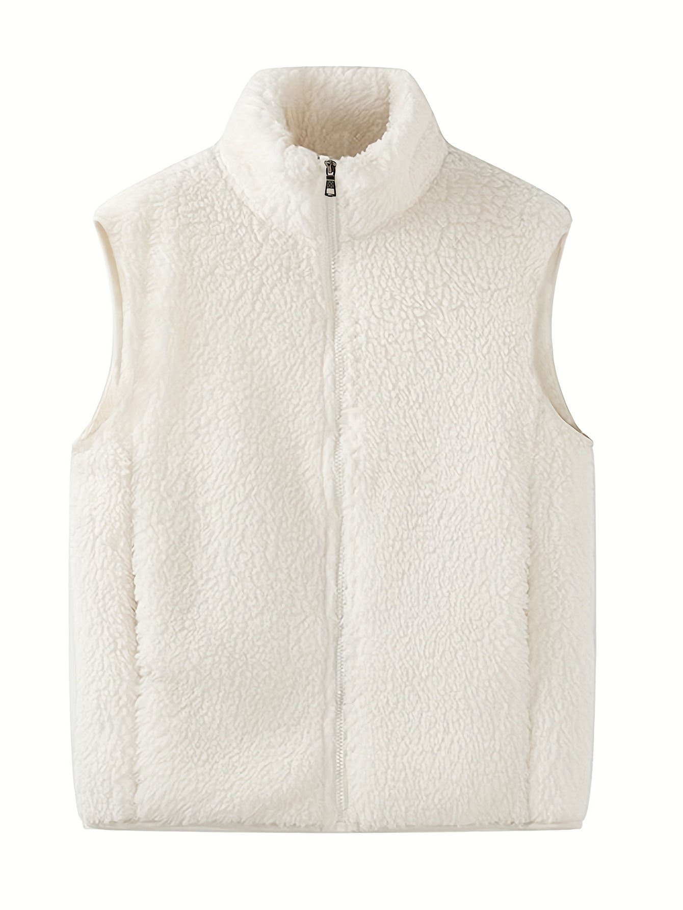 Men's Winter Outdoor Thickened Sleeveless Vest - Fleece-Lined Stand Collar Solid Color with Pockets, Machine Washable for Hiking &amp; Casual Wear