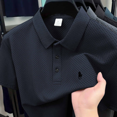 Men'S Casual Golf Shirt with Geometric Print, Lightweight Knit Fabric, Regular Fit, Short Sleeve, Button-Up Collar, Summer Wear, Golf Shirt