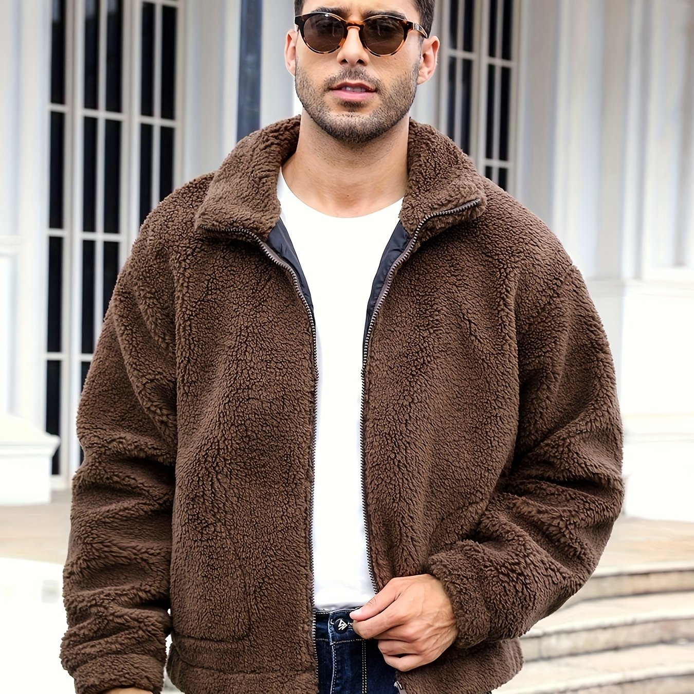 RELISH NOLESS Men's Casual Fleece Jacket - Warm, Zip-Up Winter Coat with Stand Collar &amp; Pockets