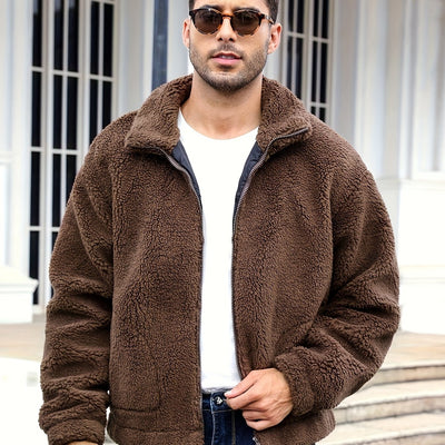RELISH NOLESS Men's Casual Fleece Jacket - Warm, Zip-Up Winter Coat with Stand Collar &amp; Pockets