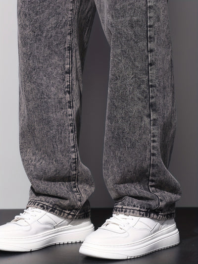 1pc American High Street Loose Jeans, Vintage Snowflake Washed Wide Leg Pants, Unisex Without Belt/Without Hanging