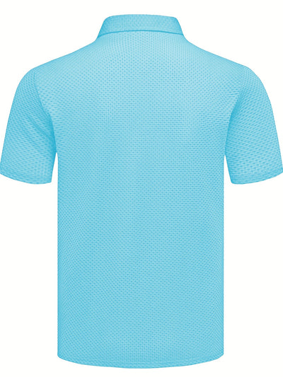 Men'S Casual Golf Shirt with Geometric Print, Lightweight Knit Fabric, Regular Fit, Short Sleeve, Button-Up Collar, Summer Wear, Golf Shirt