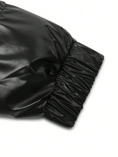 Men's Glossy Black Winter Hooded Jacket - Thermal Insulated Polyester Coat with Elastic Cuffs, Multiple Pockets &amp; Regular Fit for Cold Weather, Winter Jacket