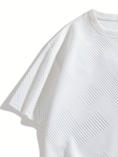 MY-TZ2025 Men's Casual Fashionable Suit: Simple Textured Short Sleeve T-shirt and Shorts, Show Personality and Comfort