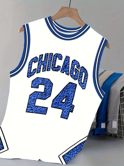 Men'S Chicago 24 Basketball Jersey Tank Top - Navy Blue &amp; White 3D Print Design, Sleeveless Crew Neck, Casual Summer Sportswear, Perfect for Casual Attire, Basketball Shirt, Comfortable Fit