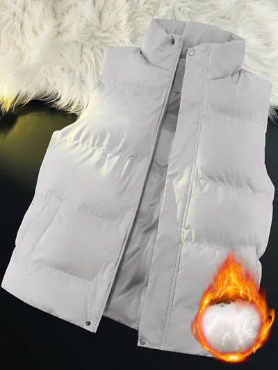 [Cozy Warmth] Men's Sleek Thickened Fleece-Lined Vest - Warm Stand Collar Zip-Up Sleeveless Jacket with Pockets for Fall &amp; Winter Comfort