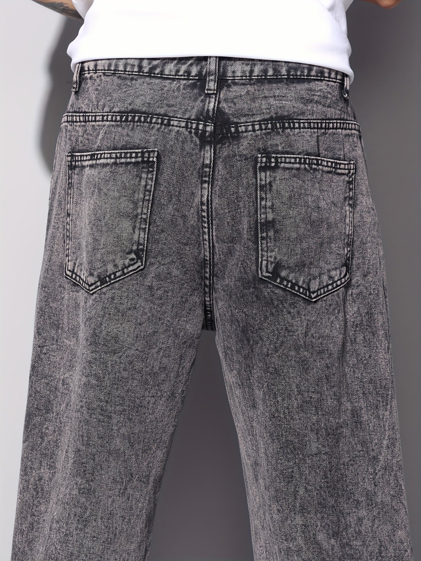 1pc American High Street Loose Jeans, Vintage Snowflake Washed Wide Leg Pants, Unisex Without Belt/Without Hanging