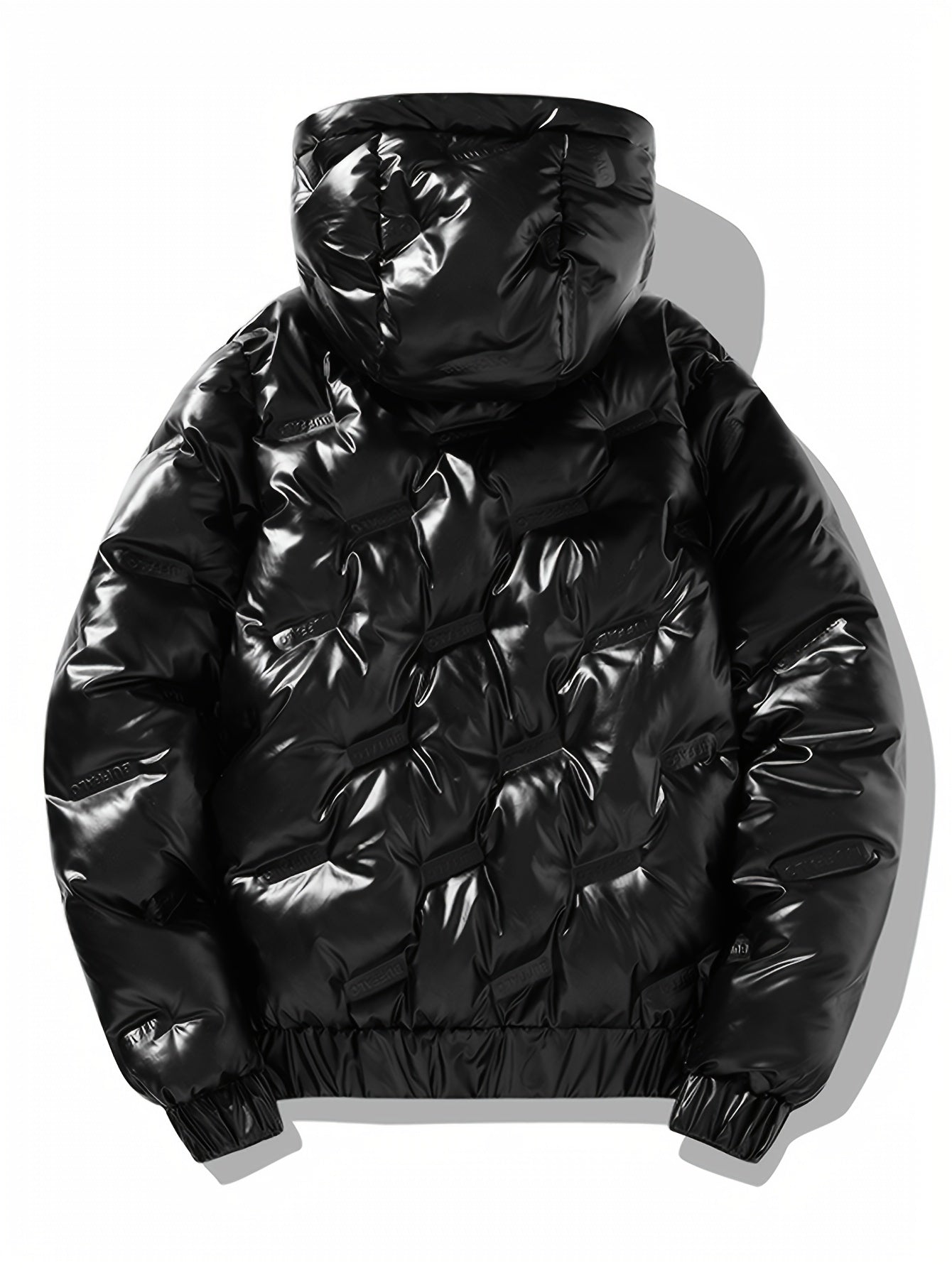 Men'S Black &amp; Golden Glossy Clothes with Detachable Hood - Casual Zip-Up Coat, Polyester, Regular Fit, Pockets, Hats for Men