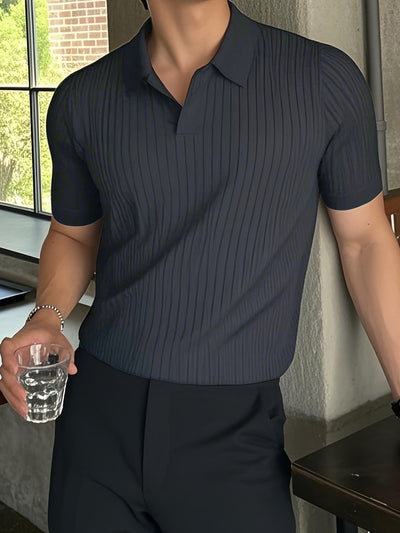 Men'S Classic Ribbed Knit Polo Shirt - Casual Summer Short Sleeve, Solid Color, Regular Fit with Collar, Lightweight Viscose Fabric for Casual Attire, Breathable Shirt | Classic polo design | Knitted Texture