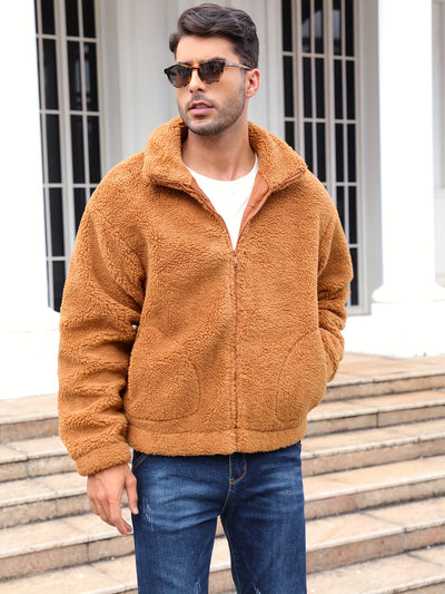 RELISH NOLESS Men's Casual Fleece Jacket - Warm, Zip-Up Winter Coat with Stand Collar &amp; Pockets