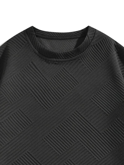 MY-TZ2025 Men's Casual Fashionable Suit: Simple Textured Short Sleeve T-shirt and Shorts, Show Personality and Comfort